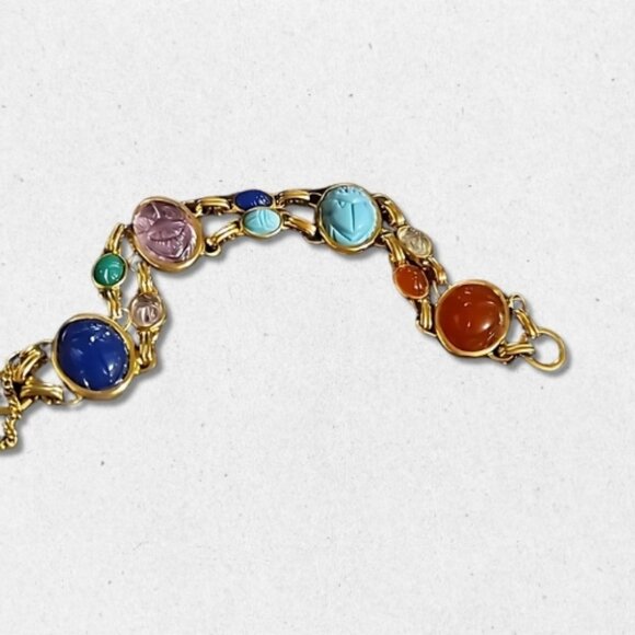 Scarab Lucite Bracelet Beetle Gold Tone Chain Spring Ring Clasp Multicolor W OS - Picture 2 of 7